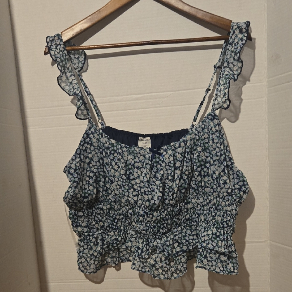 No Boundaries Navy Floral Ruffle Crop Top